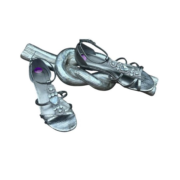 Unisa Metallic Pewter Jeweled Gladiator Sandals Size 8.5 - Picture 1 of 11